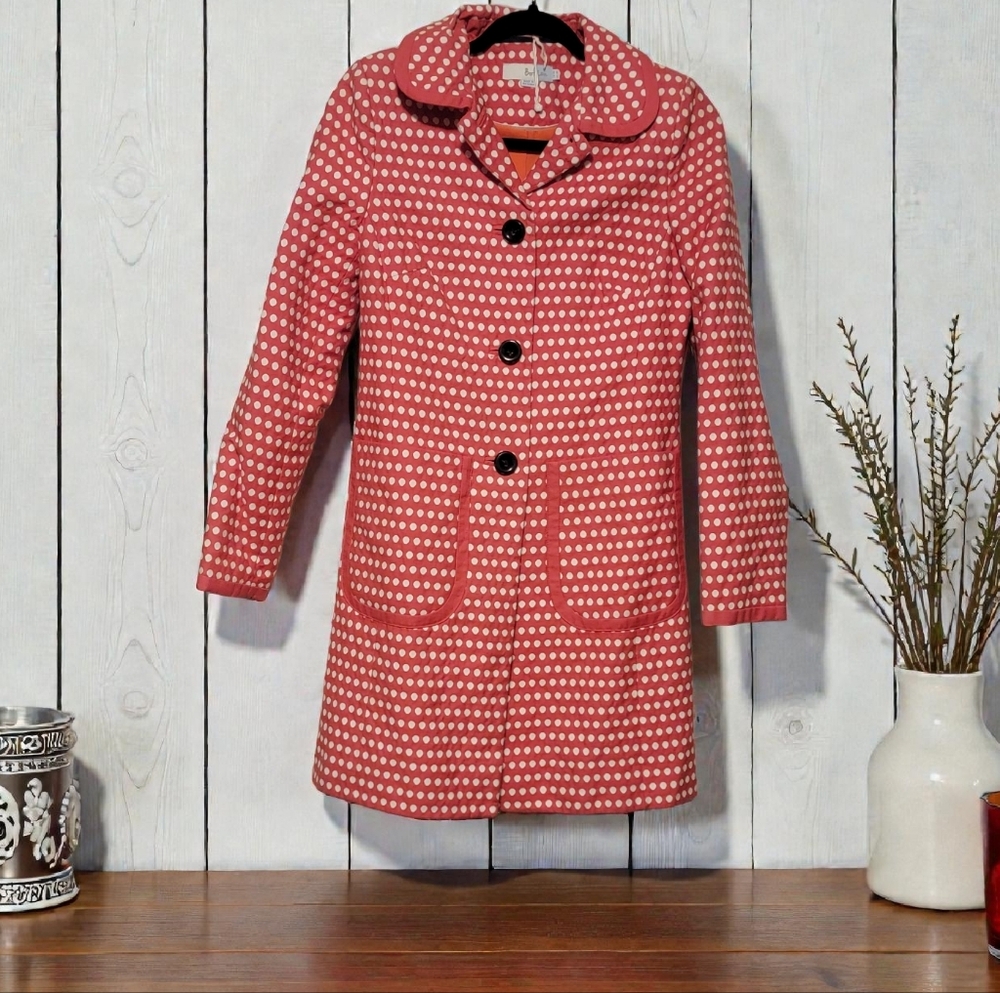 Boden Coral Pink Polka Dot Pea Coat